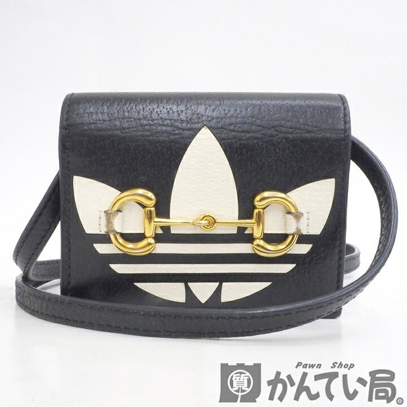 Gucci  X ADIDAS Textured Dollar Calfskin Trefoil Horsebit 1955 Card Case Wallet - Picture 1 of 9